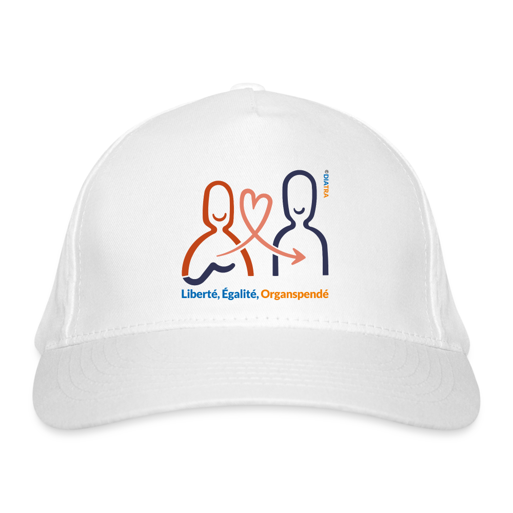 Bio-Baseballkappe "Liberté, Égalité, Organspendé" - weiß