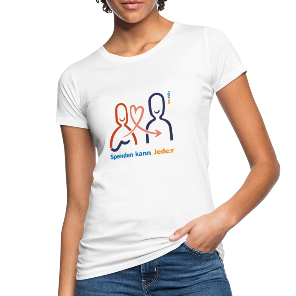 Damen Bio-T-Shirt mit Slogan "Spenden kann Jede:r" - weiß